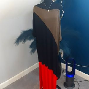 BOHO color block off shoulder dress